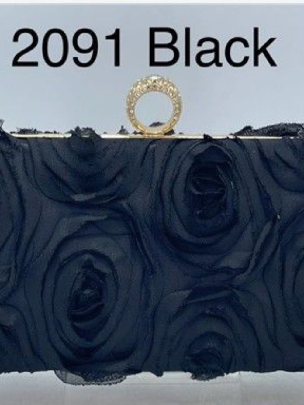 Floral Textured Clutch with Rhinestone Ring Clasp